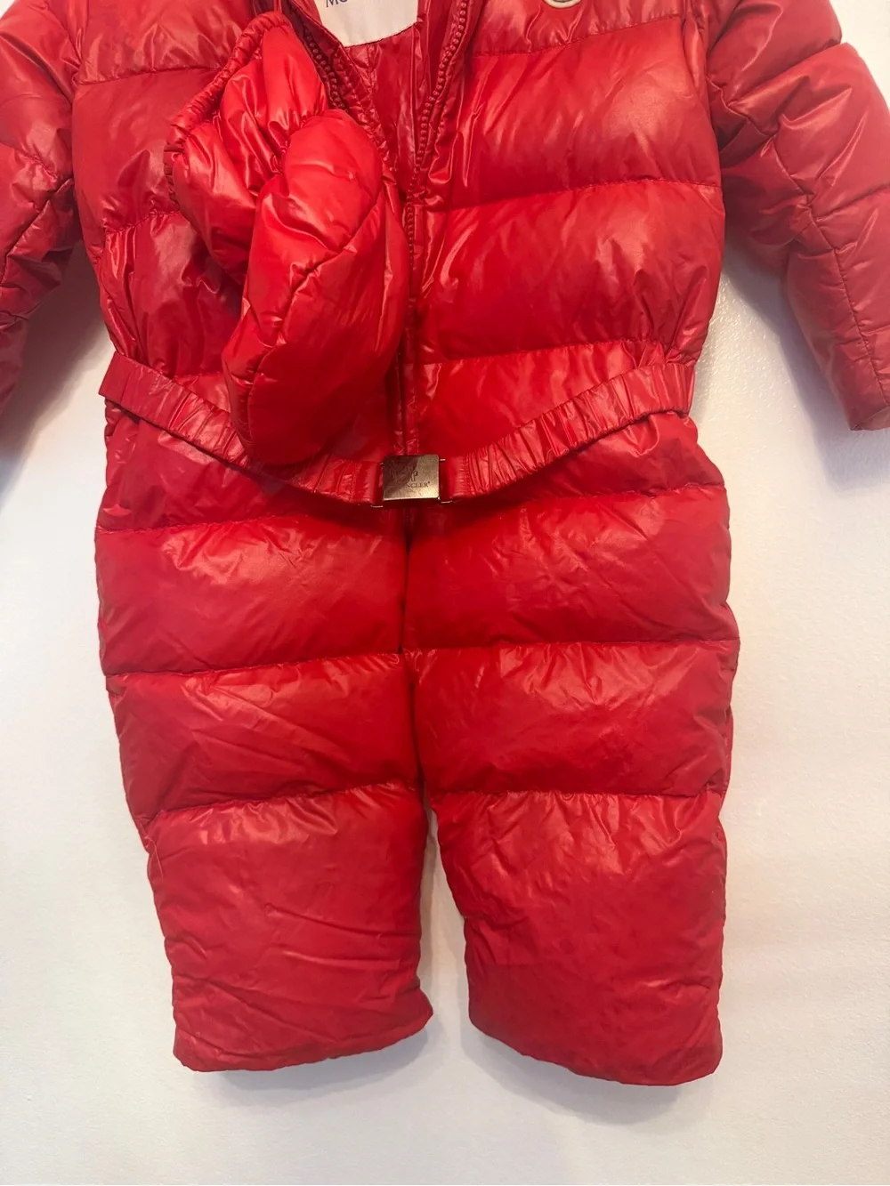 Moncler Kids Red Puffer Coat with Fur-Trim Hood